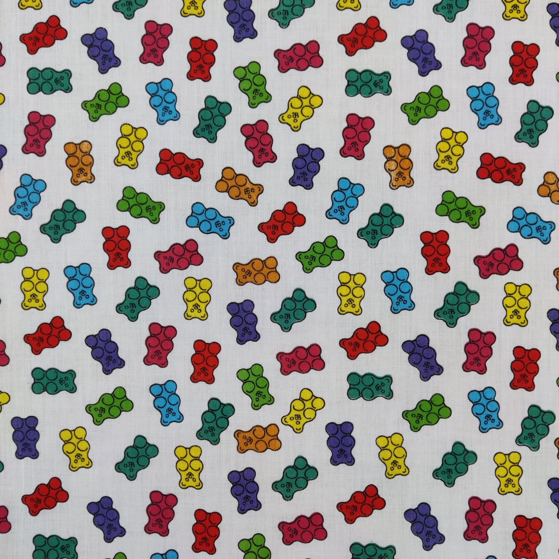 FS735 Colourful bears | Fabric | Animal, BEAR, Bears, Children, Colourful, drape, Fabric, fashion fabric, Gingerbread, Gingerbread man, Green, Kids, making, Multicolour, Poly, Poly Cotton, sale, sewing, Skirt, White | Fabric Styles