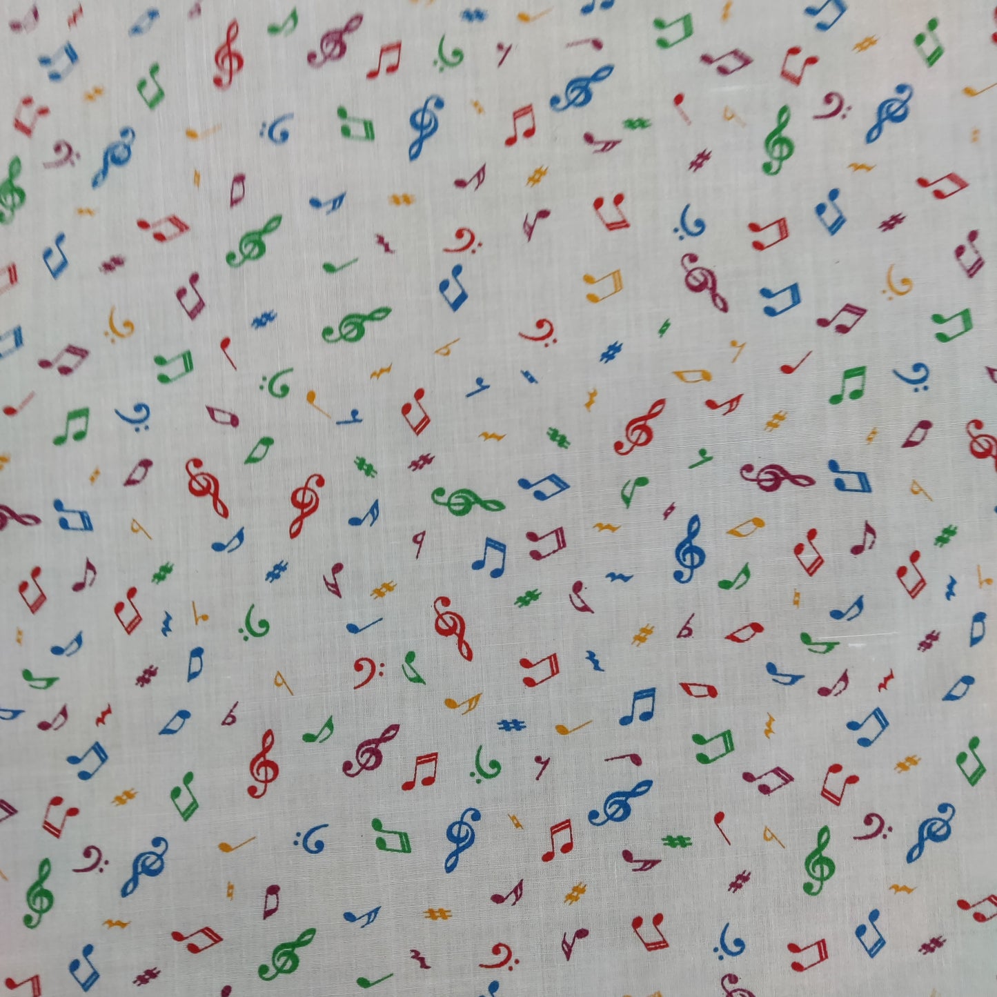 FS738 Beam Notes | Fabric | Children, Cloud, Clouds, Colourful, drape, Fabric, fashion fabric, Green, Kids, making, Multicolour, Musical, Notes, Poly, Poly Cotton, sale, sewing, Signs, Skirt, Treble Clef, White | Fabric Styles