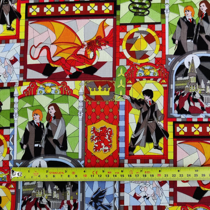 FS635_10 Harry Potter Stained Glass | Fabric | Children, Cotton, Dragon, Fabric, FS635, Harry Potter, Hogwarts | Fabric Styles