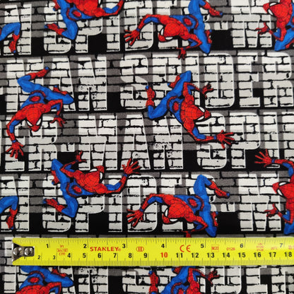 FS756_3 Spider-Man Wall Crawler Cotton | Fabric | Black, Black Widow, Blue, Brand, Branded, Children, comic, comics, Cotton, Cotton SALE, Fabric, fashion fabric, Flash, hero, Kids, Light blue, logo, making, man, Marvel Comics, Spider, Spider Man, Spiderman, super, superhero | Fabric Styles