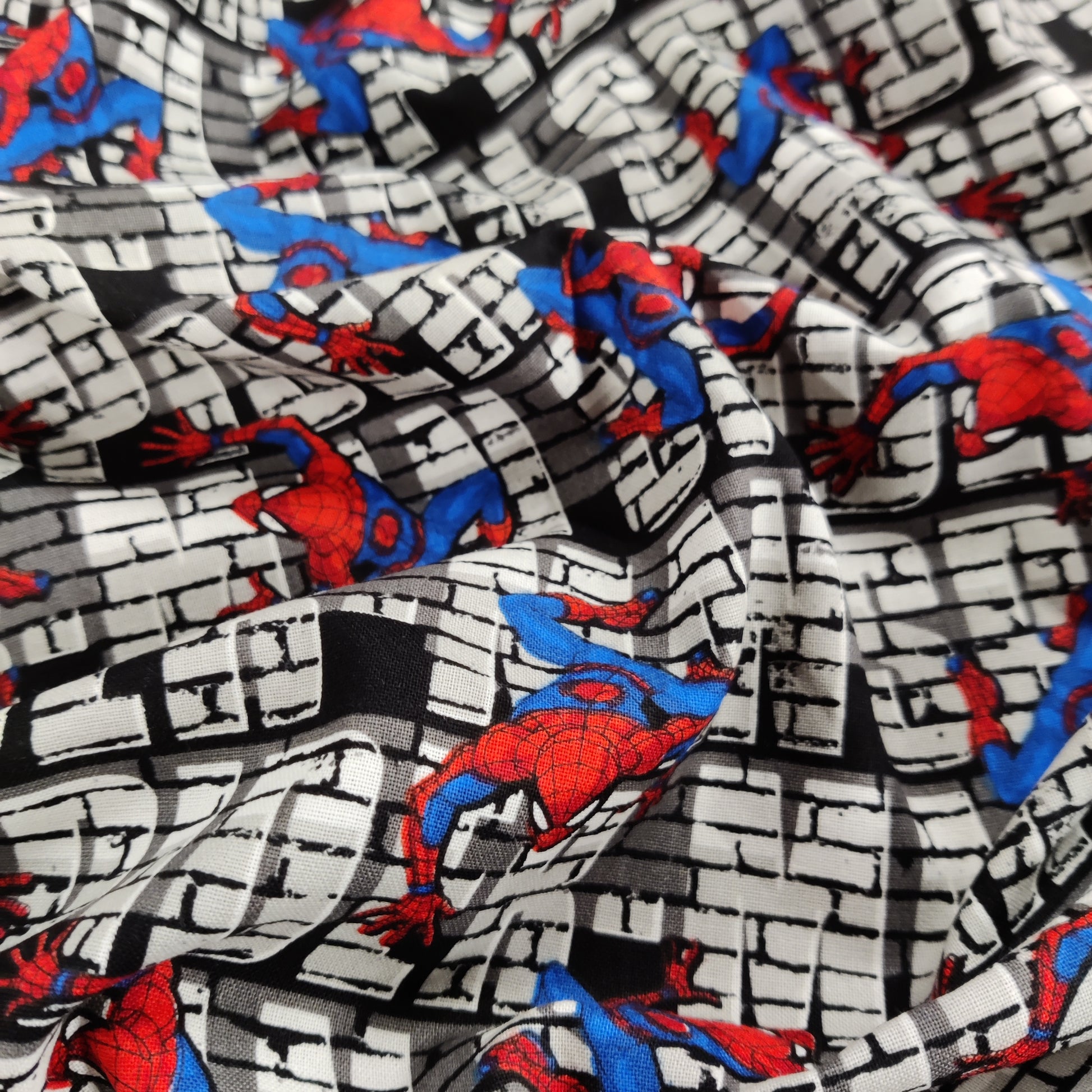 FS756_3 Spider-Man Wall Crawler Cotton | Fabric | Black, Black Widow, Blue, Brand, Branded, Children, comic, comics, Cotton, Cotton SALE, Fabric, fashion fabric, Flash, hero, Kids, Light blue, logo, making, man, Marvel Comics, Spider, Spider Man, Spiderman, super, superhero | Fabric Styles