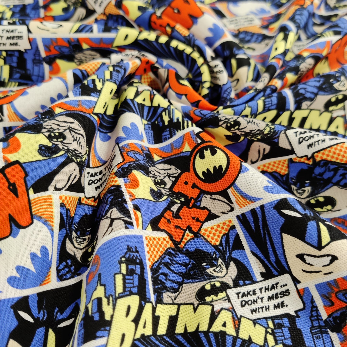 FS636_5 Batman Pop Comics Cotton | Fabric | Batman, Blue, Brand, Branded, Children, comic, comics, Cotton, Cotton SALE, dc, drape, Fabric, fashion fabric, hero, Kids, Light blue, logo, making, superhero | Fabric Styles