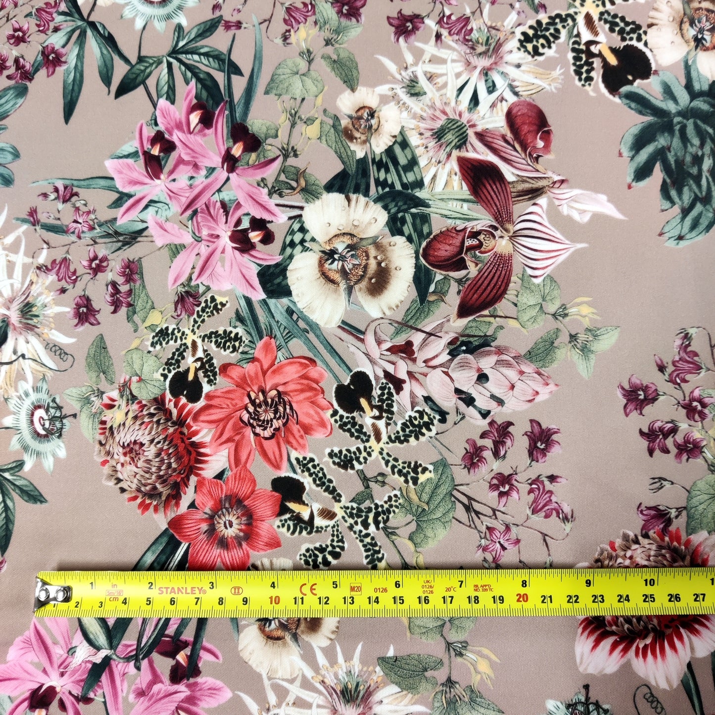 FS833 Mocca Floral | Fabric | fabric, Flower, jersey, Mink, Mocca, scuba, stretch, Taupe | Fabric Styles