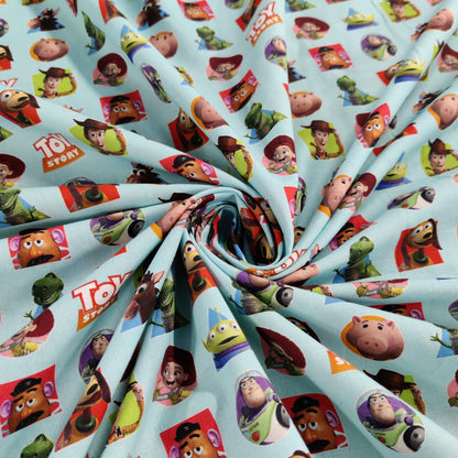 FS764_1 Toy Story Patches | Fabric | blue, Brand, Branded, Buzz, Buzz lighter, Children, Cotton, Disney, drape, Fabric, fashion fabric, Kids, Light blue, making, olaf, Pink, sewing, Skirt, Toy Story, Woody | Fabric Styles