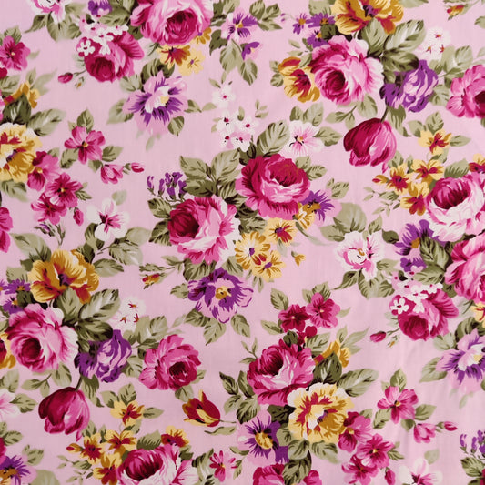 FS811_2 Roses cotton Fabric Pink | Fabric | Button, Buttons, Cotton, drape, Fabric, fashion fabric, Floral, Flower, Kids, making, Rose, Roses, Sale, sewing, Skirt | Fabric Styles