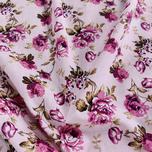 FS814_1 Pink Roses Poly Cotton | Fabric | Children, Colourful, drape, Fabric, fashion fabric, Floral, Flower, Flowers, making, Navy, Poly, Poly Cotton, Rose, Sale, sewing, Skirt, White | Fabric Styles