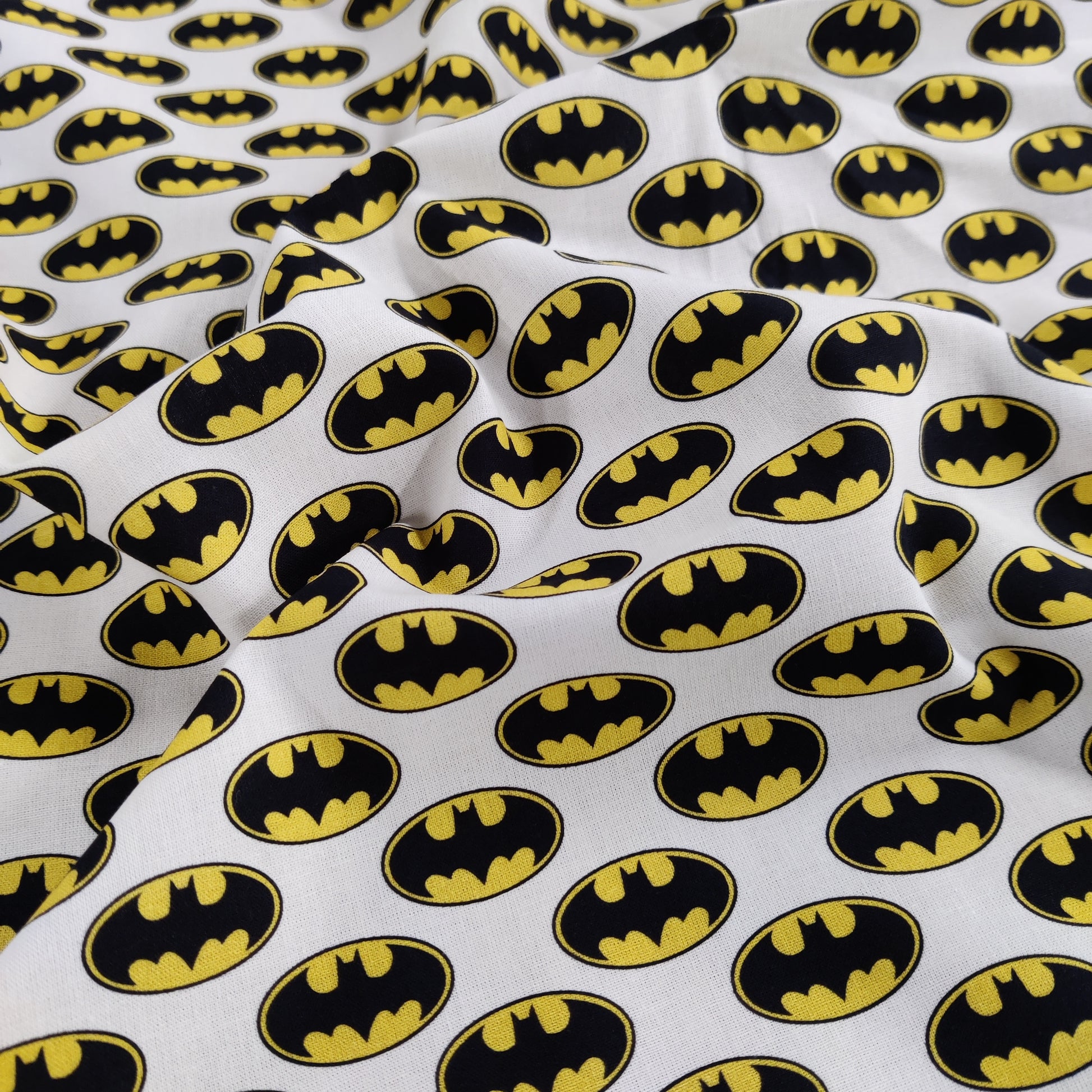 FS636_7 Batman Classic Badge Cotton | Fabric | Batman, Blue, Brand, Branded, Children, comic, comics, Cotton, Cotton SALE, dc, drape, Fabric, fashion fabric, hero, Kids, Light blue, logo, making, Pencil, superhero | Fabric Styles