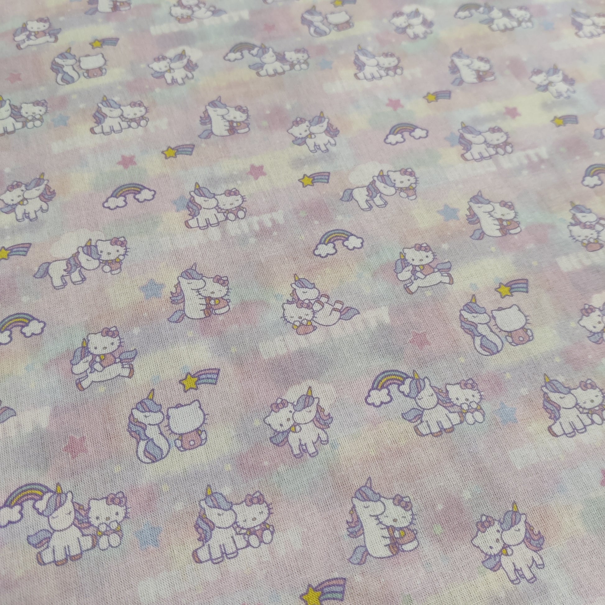 FS892_3 Hello Kitty Candy Floss Cotton | Fabric | Animal, Baby, Baby Pink, Brand, Branded, Candy Floss, Candyfloss, Cartoon, Children, comic, comics, Cotton, Fabric, fashion fabric, George, Hello, Hello Kitty, hero, Kawaii, Kids, Kitty, Light blue, logo, making, Rainbow, Rainbows | Fabric Styles