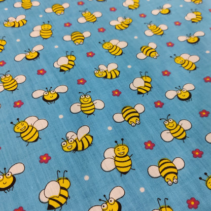 FS884 Bees Polycotton | Fabric | Animal, Bees, Children, Fabric, fashion fabric, Fox, Kid, Kids, making, Poly, Poly Cotton, Sale, sewing, Skirt, White | Fabric Styles