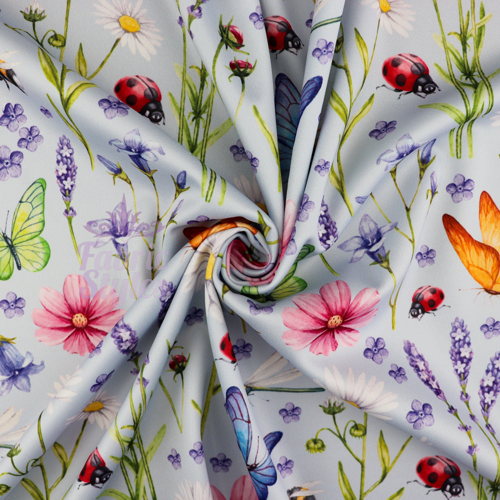 FS998 Wild Flowers | Fabric | bugs, butterfly, daisy, fabric, ladybird, lavendar, scuba, spring, summer | Fabric Styles