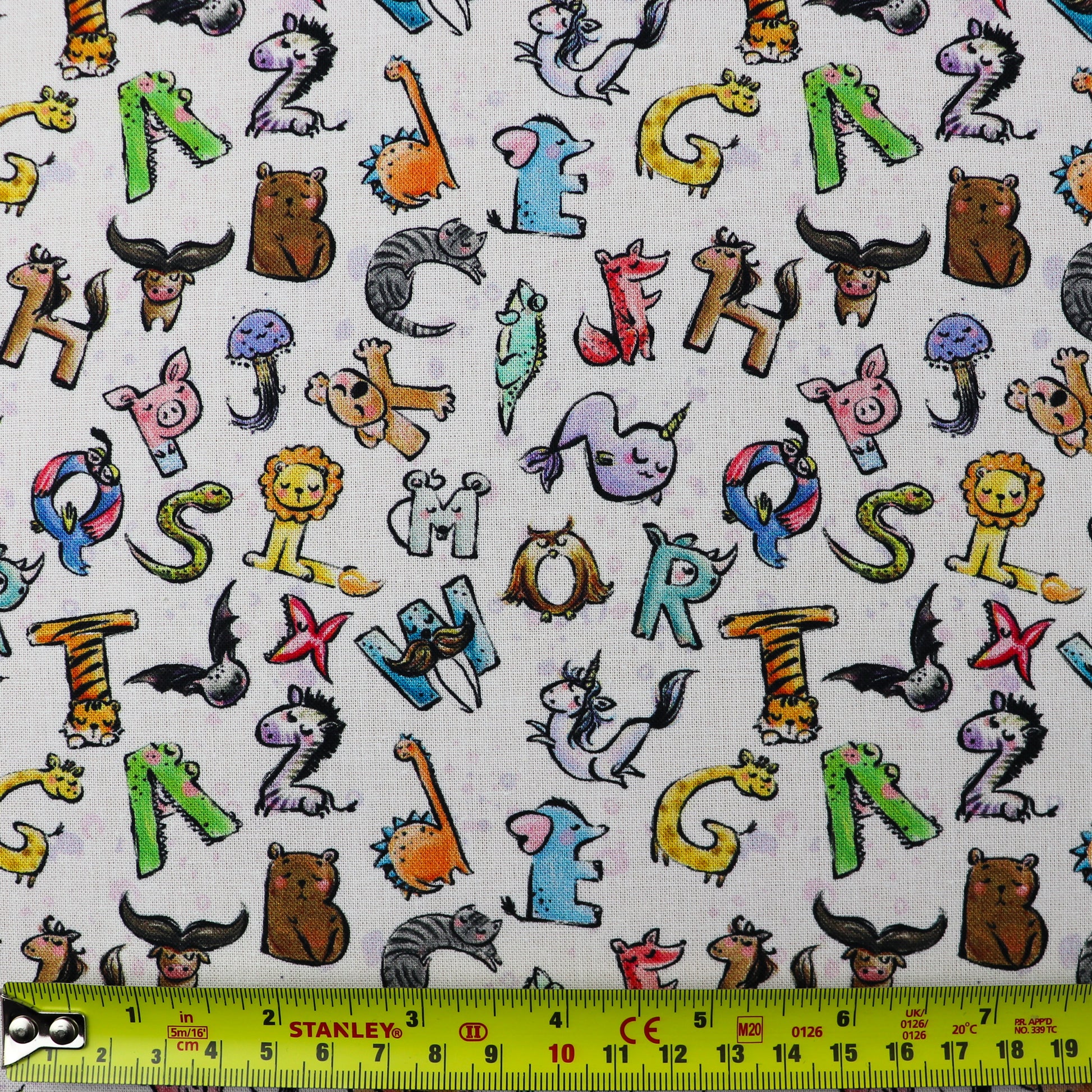 FS1079 Animals Alphabet Cotton Fabric White | Fabric | Alphabet, Animals, children, Cotton, drape, Fabric, fashion fabric, Kids, Lemon, making, sewing, Skirt | Fabric Styles