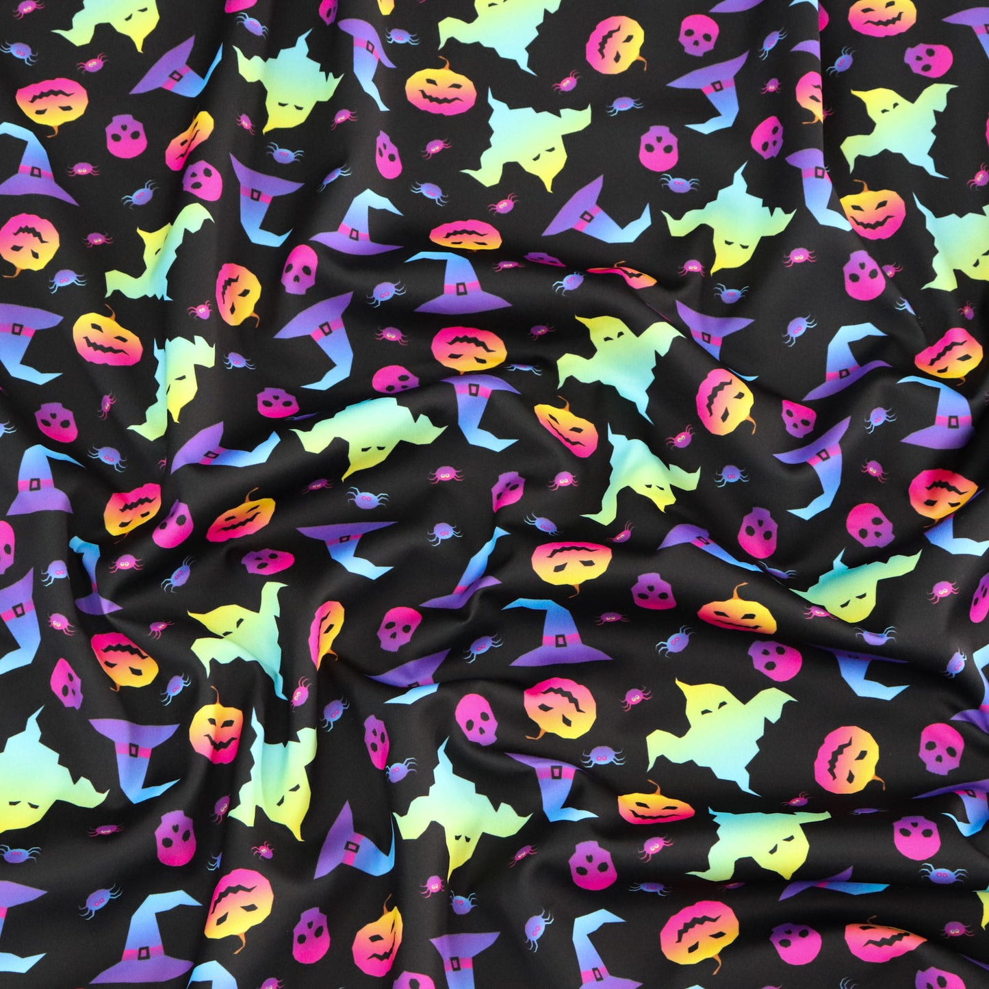 FS1126 Spooky Colourful Scuba Jersey Stretch | Fabric | black, ghost, halloween, Pumpkin, scuba, spider, Spooky | Fabric Styles