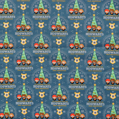 FS635_25 Harry Potter – Hogwarts Christmas Cotton Fabric | Fabric | Children, Christmas, Cotton, Fabric, FS635, Harry Potter, Hogwarts, Santa, XMAS TREE | Fabric Styles