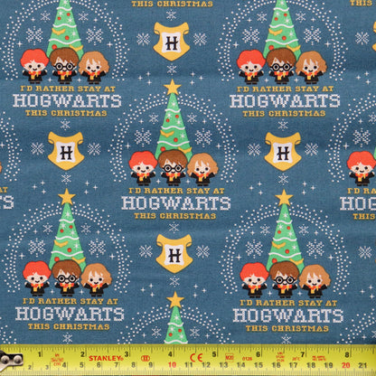 FS635_25 Harry Potter – Hogwarts Christmas Cotton Fabric | Fabric | Children, Christmas, Cotton, Fabric, FS635, Harry Potter, Hogwarts, Santa, XMAS TREE | Fabric Styles