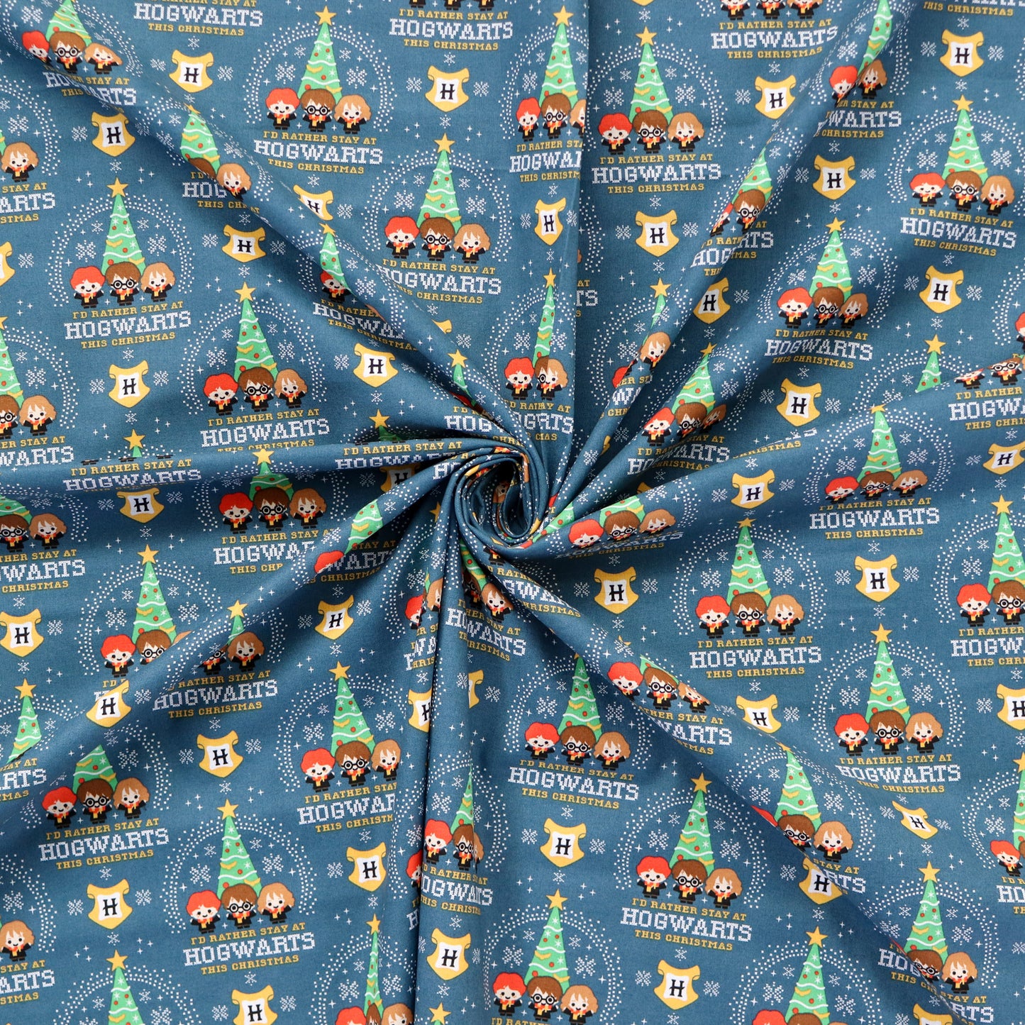 FS635_25 Harry Potter – Hogwarts Christmas Cotton Fabric | Fabric | Children, Christmas, Cotton, Fabric, FS635, Harry Potter, Hogwarts, Santa, XMAS TREE | Fabric Styles