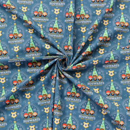 FS635_25 Harry Potter – Hogwarts Christmas Cotton Fabric | Fabric | Children, Christmas, Cotton, Fabric, FS635, Harry Potter, Hogwarts, Santa, XMAS TREE | Fabric Styles