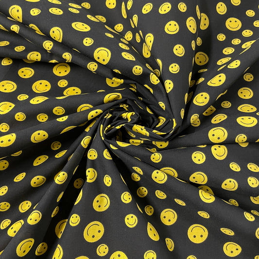 FS856_1 Smiley Emoji | Fabric | Children, Colourful, drape, Emoji, Emotion, Fabric, fashion fabric, Hearts, Kid, Kids, making, Navy, Poly, Poly Cotton, sale, sewing, Skirt, Smiley, White | Fabric Styles