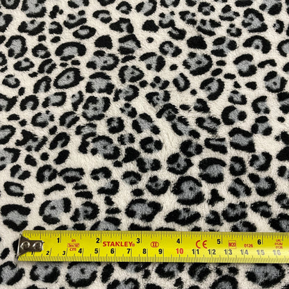 FS925_2 Leopard Cuddle Fleece Fabric Grey | Fabric | Animal, Bright, Brown, Check, Children, Comfort, Cuddle, Cuddle fleece, Cuddly, drape, Fabric, fashion fabric, Fleece, Kids, Leopard, making, Neon, Pets, Polar, Polar Fleece, Polyester, Rainbow, sewing, Skirt, White | Fabric Styles