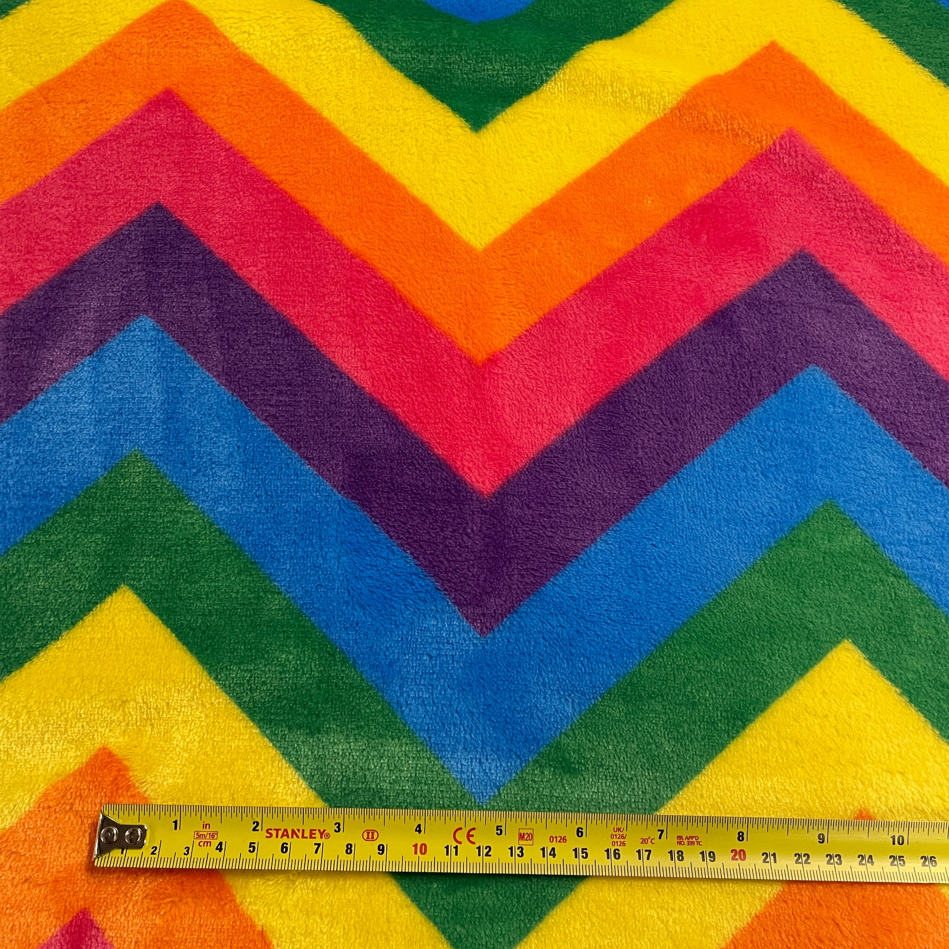 FS924 Rainbow Zigzag Cuddle Fleece Fabric | Fabric | Bright, Check, Children, Comfort, Cuddle, Cuddle fleece, Cuddly, drape, Fabric, fashion fabric, Fleece, Kids, making, Neon, Pets, Polyester, Rainbow, sewing, Skirt, White, Zigzag | Fabric Styles