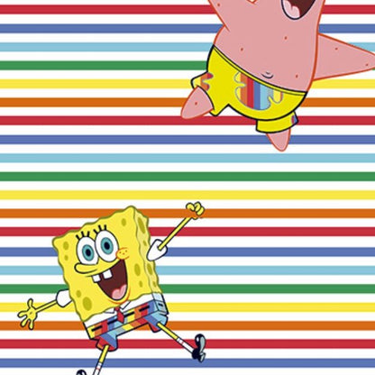 FS889_1 Sponge Bob Rainbow Stripe Cotton | Fabric | Bob, Brand, Branded, Cartoon, Cartoon Network, Children, comic, comics, Cotton, Fabric, fashion fabric, hero, Kids, Light blue, logo, making, nickelodeon, Pants, Pop, Rainbow, Sponge, Sponge Bob, Square | Fabric Styles