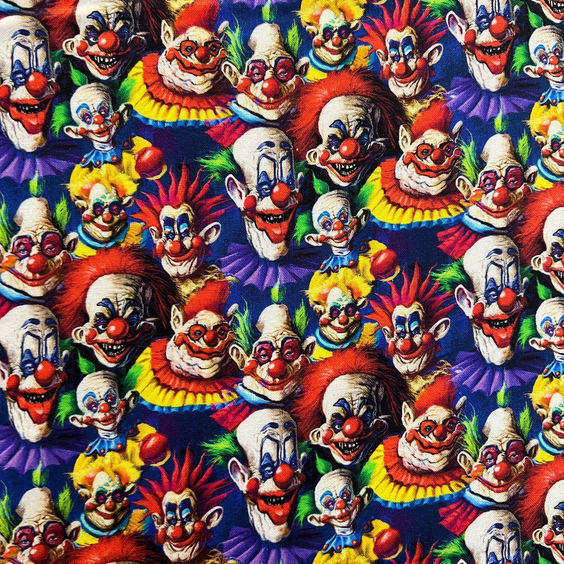 FS1107 Crazy Clowns Cotton Fabric | Fabric | Children, children's, Chilling, Clown, Clowns, Cotton, Cuties, drape, Fabric, fashion fabric, Kids, making, Monster, Monstor, Rainbow, sewing, Skirt, Skull | Fabric Styles