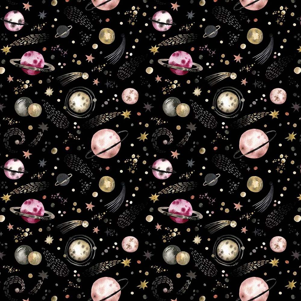 FS1016 Planets Cotton Fabric Black | Fabric | children, Cotton, drape, Fabric, fashion fabric, Galaxy, Kids, making, Planets, sewing, Shooting star, Skirt, star, Stars, Tools, Veg, vegetables | Fabric Styles