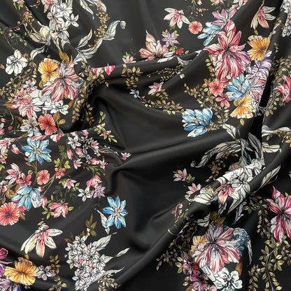 FS831 Black Floral | Fabric | fabric, Floral, jersey, Purple, sale, scuba, stretch | Fabric Styles