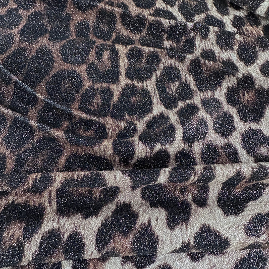 FS005_1 Leopard Animal Print Shiny Lurex Stretch Knit Fabric Gold Brown | Fabric | Animal, Brown, drape, Dress, elastane, fabric, fashion fabric, Glitter, High Fashion, jersey, leopard, Lurex, making, material, new, polyester, sewing, Shiny, Stretch | Fabric Styles