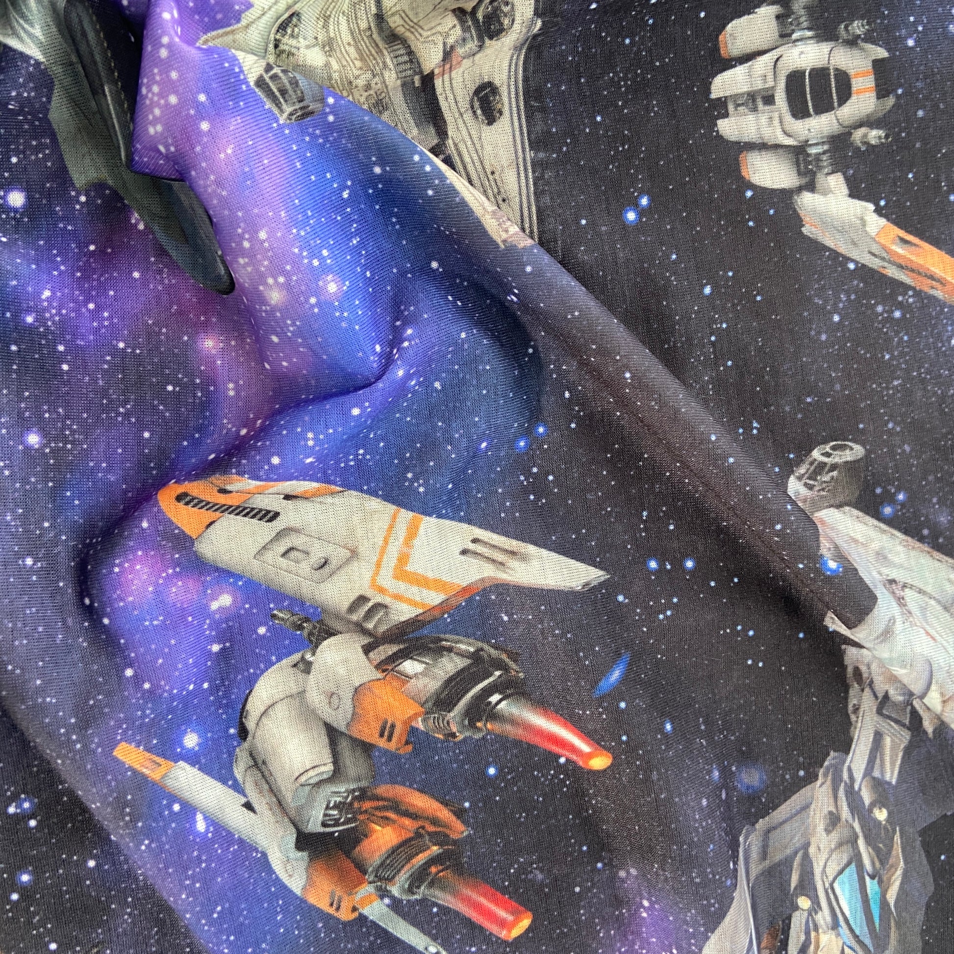 FS794 Galaxy Spaceship | Fabric | Children, drape, Fabric, fashion fabric, Galaxy, jersey, Kids, making, sale, sewing, Spaceship, spun polyester, Spun Polyester Elastane, stretch, Stretchy, Tie Dye | Fabric Styles