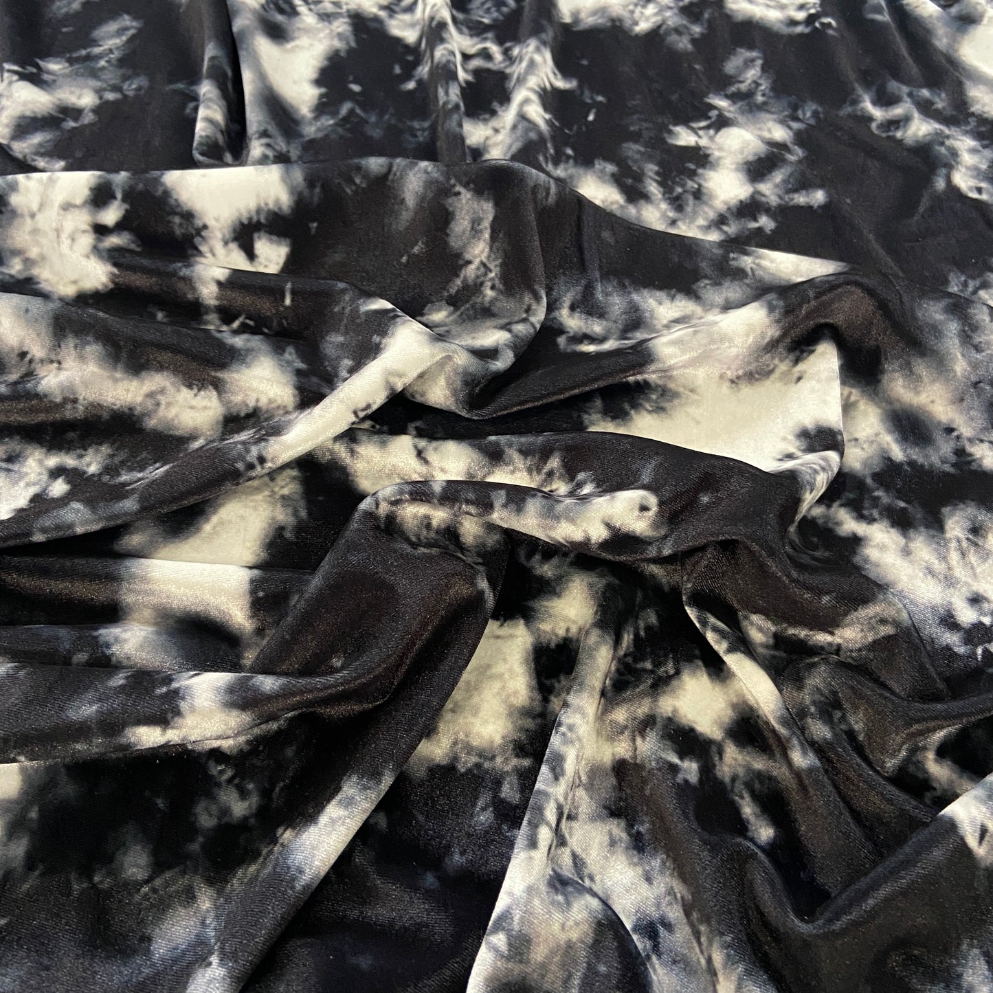 FS822 Tie Dye Velvet Stretch Knit Fabric Black | Fabric | candyfloss, drape, Dress making, Fabric, fashion fabric, jersey, making, Polyester, sewing, Stretch, Stretchy, Tie Dye, Velvet | Fabric Styles