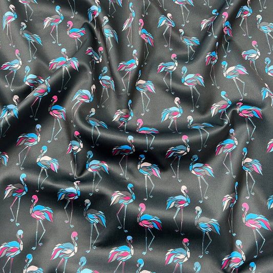 FS1000_2 Flamingo Scuba Stretch Knit Fabric Black blue | Fabric | black, childrens, Conversational, fabric, flamingo, jersey, kids, knit, purple, scuba, stretch | Fabric Styles