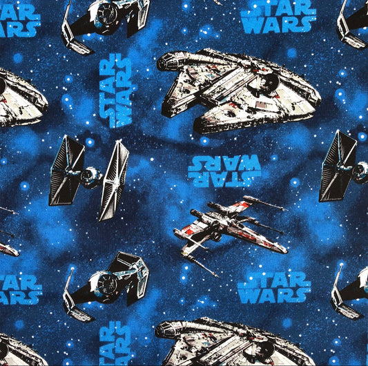 FS598_3 Star Wars Rebel Ships Blue Cotton | Fabric | Brand, Branded, Children, comic, Cotton, Darth, Darth Vader, Fabric, fashion fabric, Flash, Iron Man, Kids, logo, making, man, Navy, Star, Star Wars, Vader, War, Wars | Fabric Styles