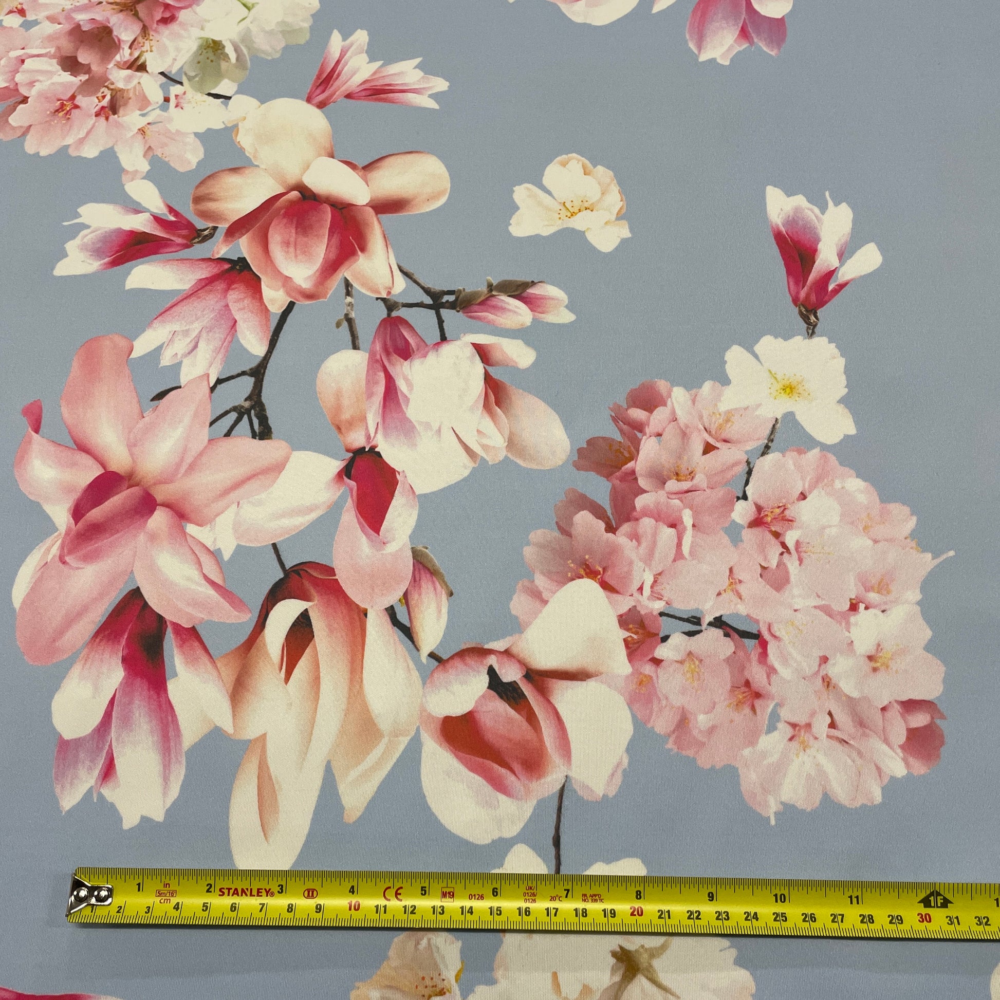 FS909 Light Blue Floral | Fabric | fabric, Floral, jersey, Purple, scuba, stretch | Fabric Styles