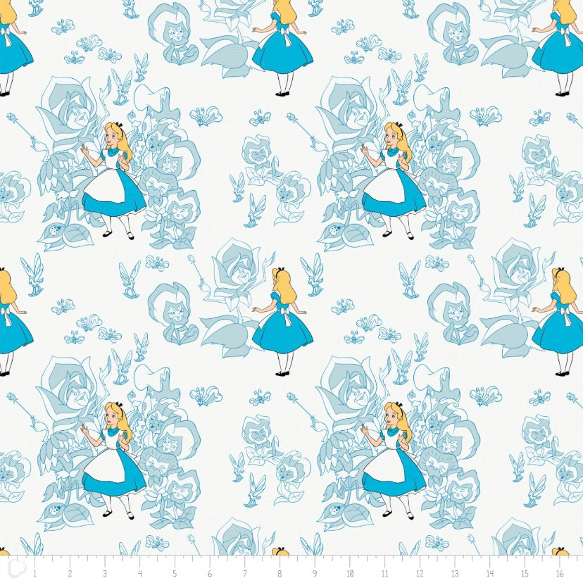 FS757_1 Alice in Wonderland | Fabric | Alice, Alice in Wonderland, blue, Brand, Branded, Children, Cotton, Denim, Disney, drape, Fabric, fashion fabric, Kids, Light blue, Limited, making, Pink, Sale, sewing, Skirt, wonderland | Fabric Styles