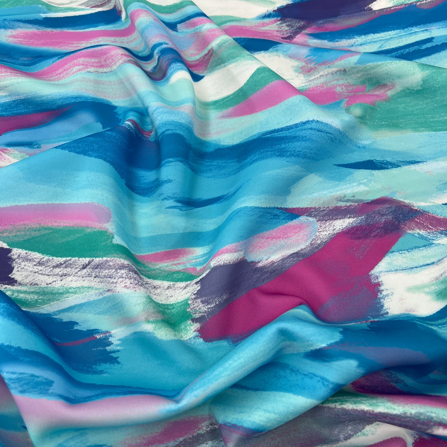 FS1082 Blissful Scuba Stretch Fabric | Fabric | Colourful, drape, Fabric, fashion fabric, Nude, paint, paint strokes, Scuba, sewing, Stretchy, tie dye | Fabric Styles