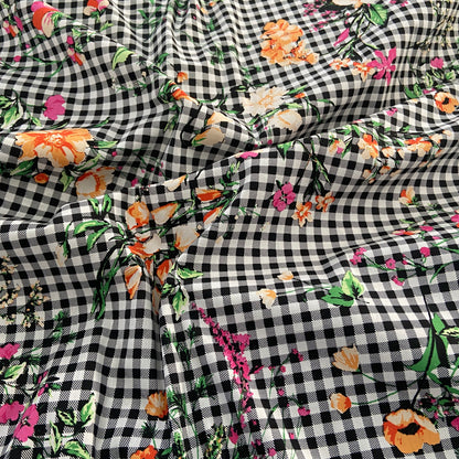 FS847 Gingham Floral Cotton Poplin Stretch