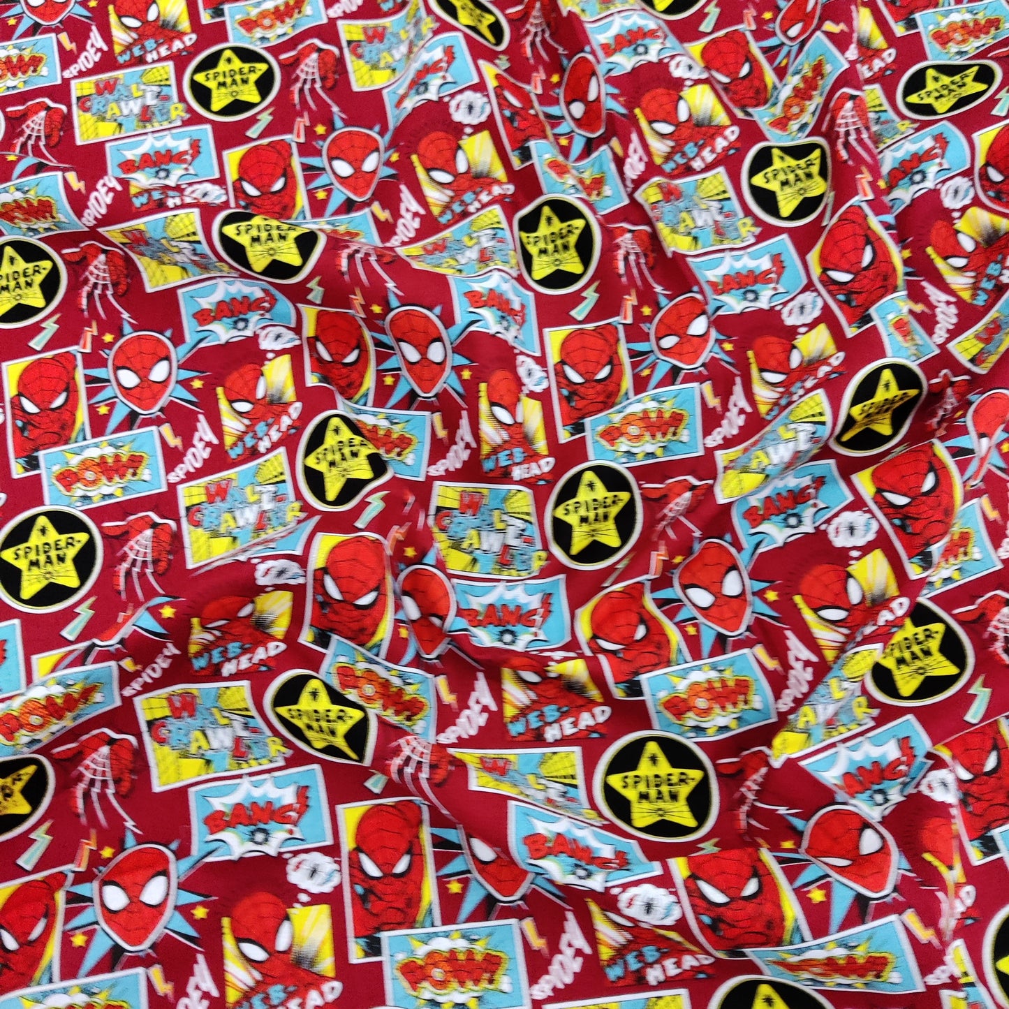 FS756_1 Spider-Man Red | Fabric | Black, Black Widow, Blue, Brand, Branded, Children, comic, comics, Cotton, Fabric, fashion fabric, Flash, hero, Kids, Light blue, logo, making, man, Marvel Comics, Spider, Spider Man, Spiderman, super, superhero | Fabric Styles