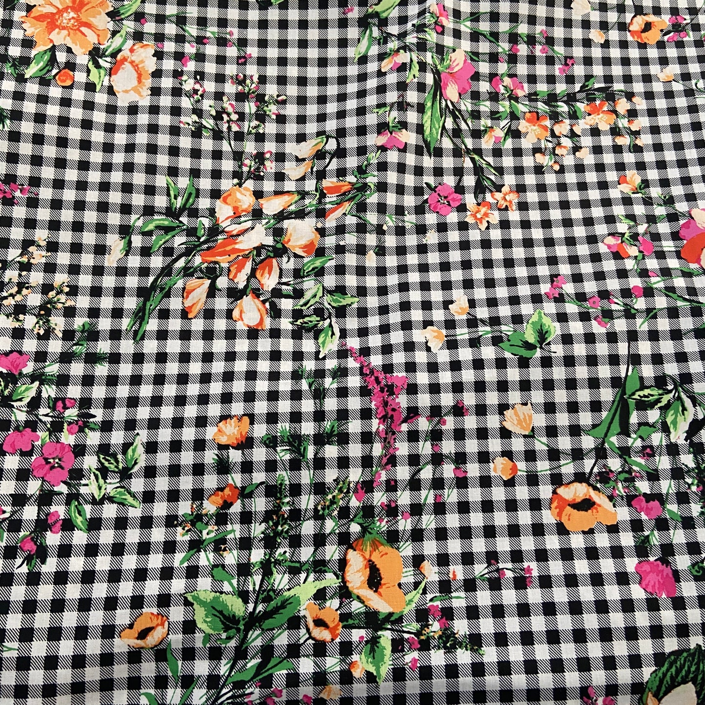 FS847 Gingham Floral Cotton Poplin Stretch