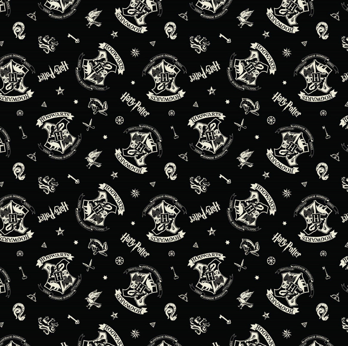 FS635_16 Harry Potter Hogwarts Crest | Fabric | Black, Children, Cotton, Crests, FS635, Harry Potter | Fabric Styles