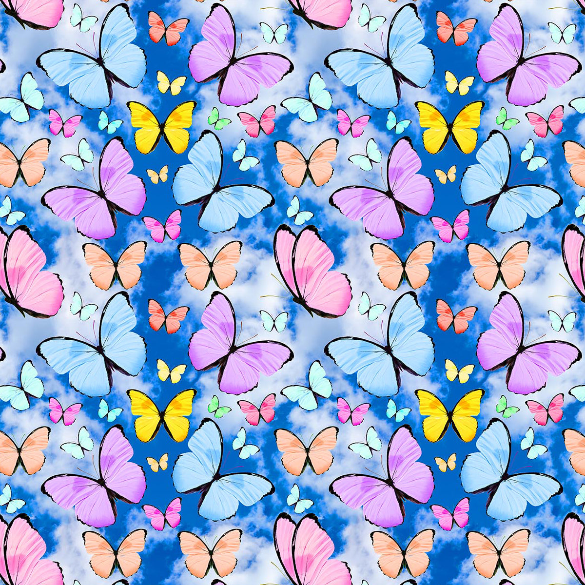 FS1186 Butterfly World Cotton Fabric Blue | Fabric | 100% Cotton, Animal, Animals, Butterflies, Cotton, drape, Fabric, fashion fabric, making, New, sewing, Tropical, Tropical Season, United kingdom | Fabric Styles