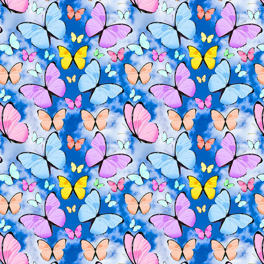 FS1186 Butterfly World Cotton Fabric Blue | Fabric | 100% Cotton, Animal, Animals, Butterflies, Cotton, drape, Fabric, fashion fabric, making, New, sewing, Tropical, Tropical Season, United kingdom | Fabric Styles